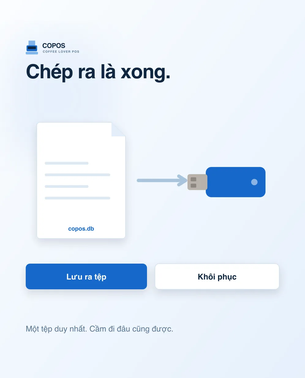 Bản sao lưu là một tệp, chép sang USB là xong