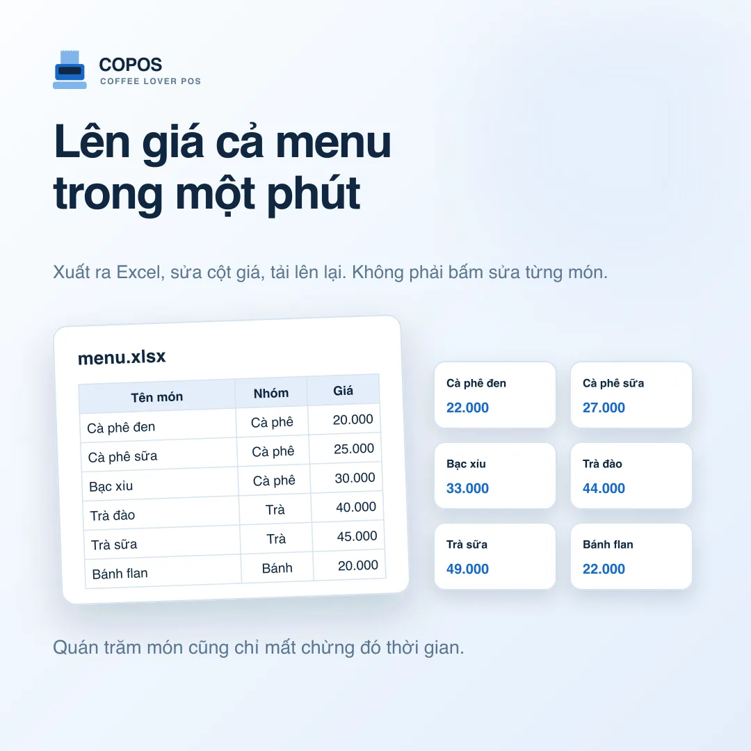 Đổi giá cả menu