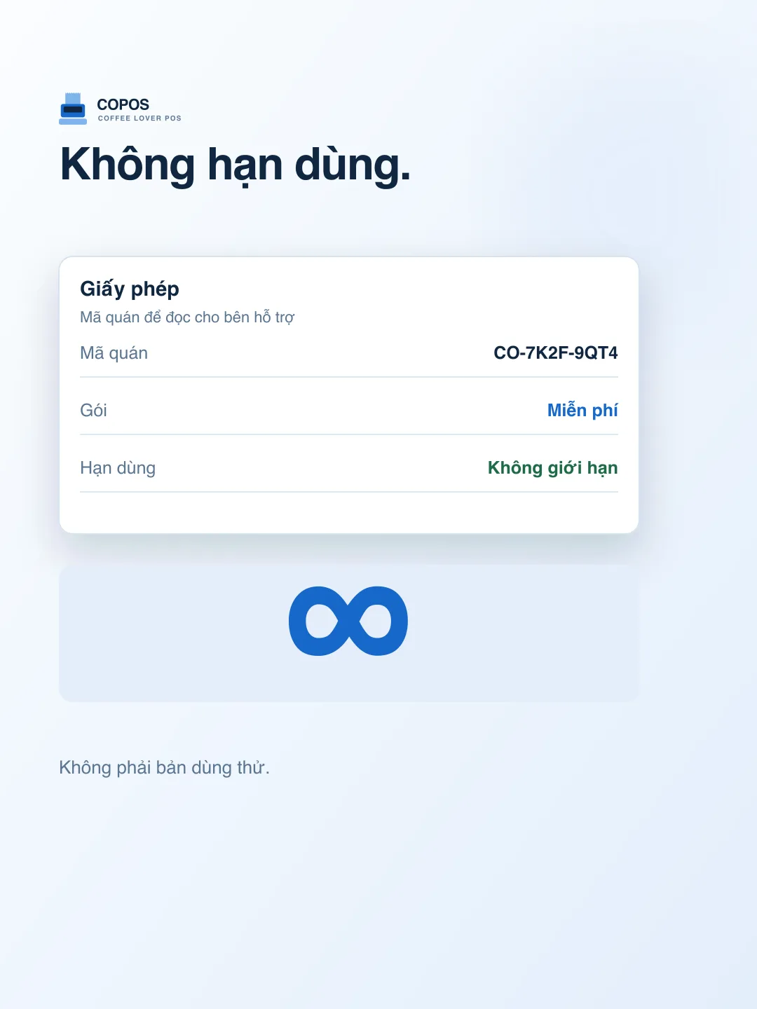 Thẻ Giấy phép: Miễn phí, hạn dùng Không giới hạn
