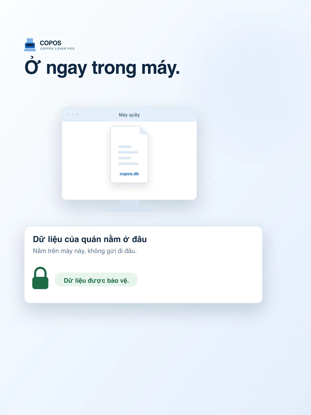 `copos.db` nằm trong máy quầy, kèm thẻ Dữ liệu của quán nằm ở đâu