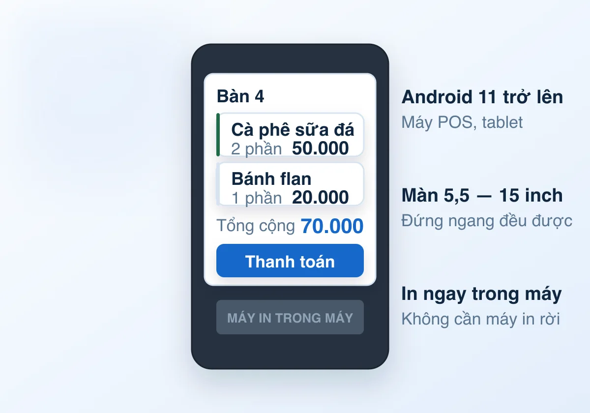 Máy POS Android cầm tay có máy in tích hợp và bốn việc cần cài